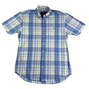 Vineyard Vines Whale Shirt Men's M Blue Plaid Short Sleeve Button Down